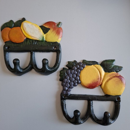 Italian Cast Iron Coat Hooks pack of 2 new with colorful design