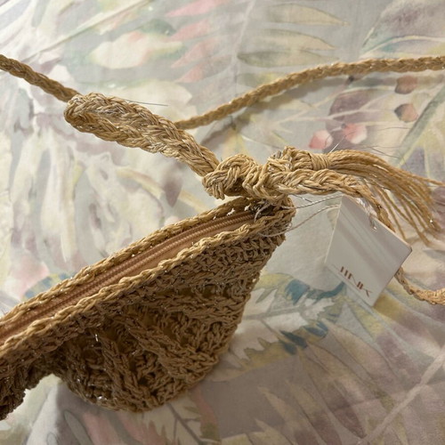 Jink Straw Crossbody Bag New Beige with Gold Thread