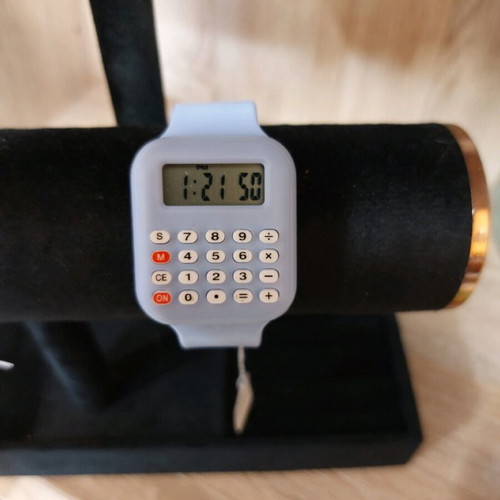Watch with calculator new, digital, blue silicone strap