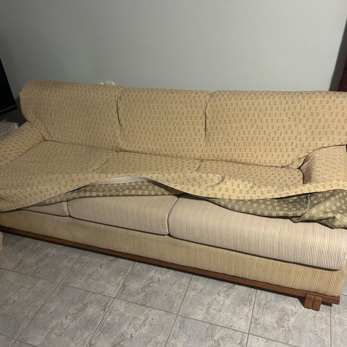 Handmade solid wood living room set like new (3-seater, 2-seater, armchair) with cushions