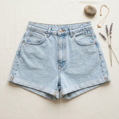 Stradivarius Light Blue High-Waisted Denim Shorts like new
