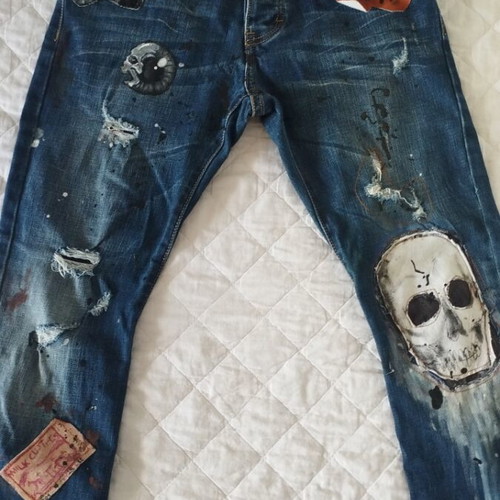 Jeans with handmade details medium, like new, blue