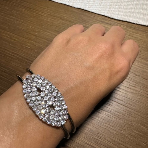 Metal bracelet handcuff like new, silver with decorative stones