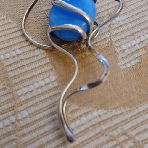 Handmade Silver Pendant 925 with Blue Agate, like new, 6.5 cm