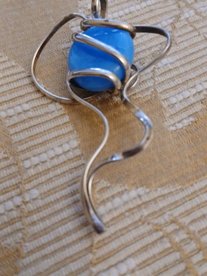Handmade Silver Pendant 925 with Blue Agate, like new, 6.5 cm