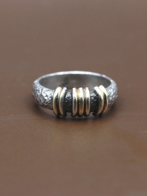 Silver gold ring 950/14k hammered used, size 56