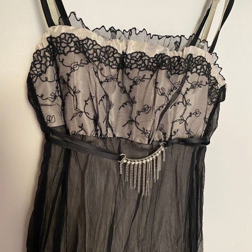 Black Italian evening dress like new with beige lining and lace