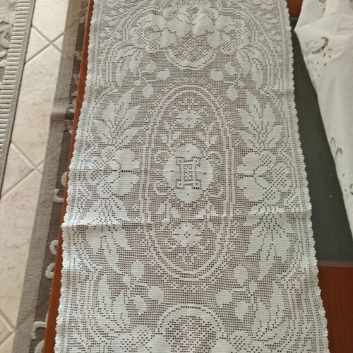 Handmade crochet table runner new, white