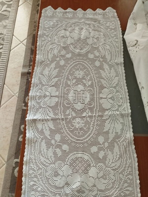 Handmade crochet table runner new, white