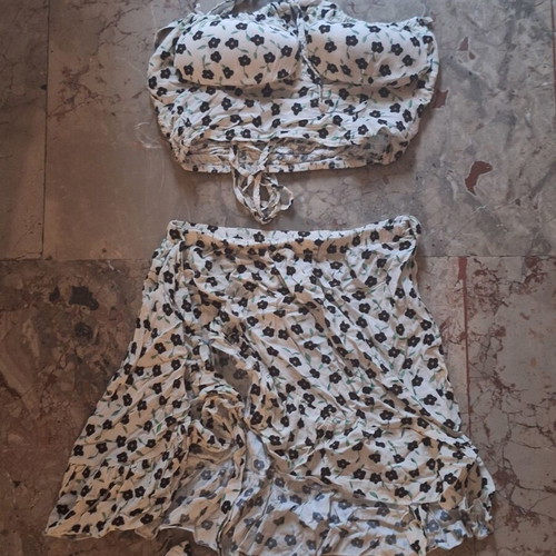 Cottage summer set blouse with skirt new, black and white