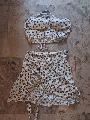 Cottage summer set blouse with skirt new, black and white