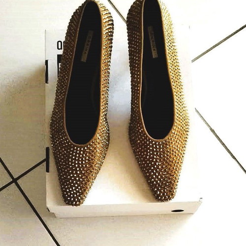 Gold high heel shoes new, size 41, 8 cm heel