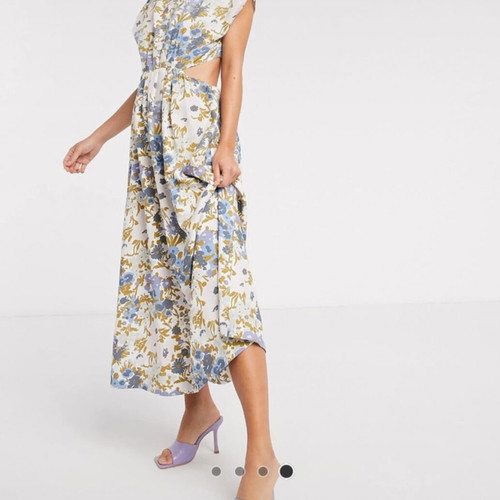 & Other Stories Retro Floral Print Cut Out Dress like new, XL, white