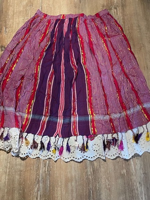 Vintage midi skirt colorful used, adjustable waist