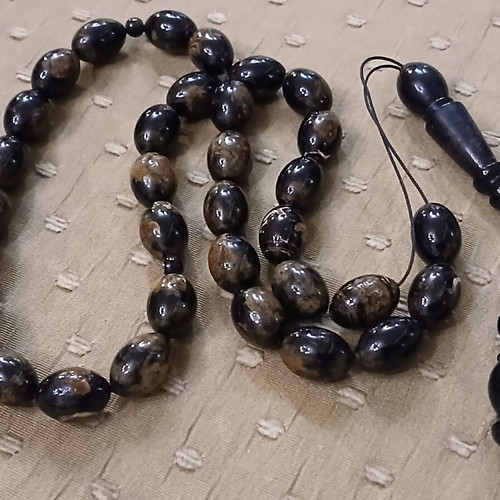 Worry beads black coral used, 33 beads, high-strength cord