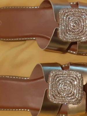 Leather flat sandals slides rose gold size 40 like new