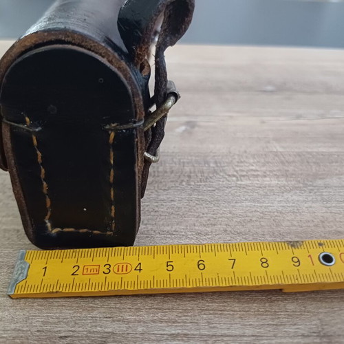 Leather bicycle tool bag used, vintage black with metal clasps