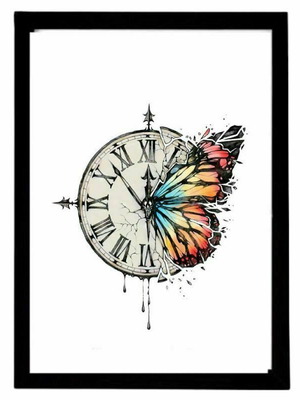 Time Is Flying framed print with black wooden frame made to order