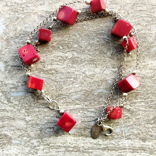 Silver bracelet chain Gregio new with red stones