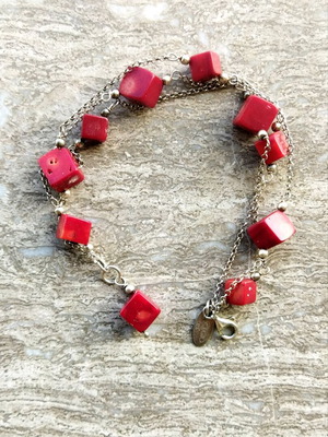 Silver bracelet chain Gregio new with red stones