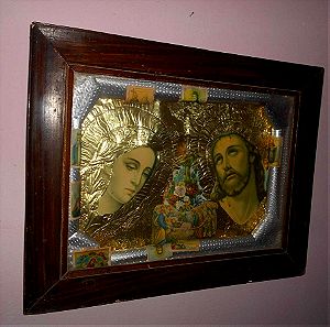 Παλιά ''Τρισδιάστατη'' εικόνα με τον Ιησού και την Παναγία σε Ξύλινη Κορνίζα με Διάσταση 51 Χ 40 cm.