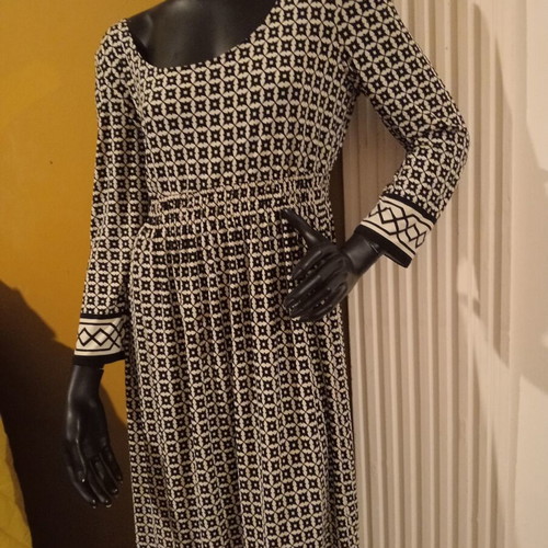Next midi dress with elastic waist, black and white geometric pattern, UK 16 EUR 44