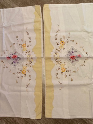 Pillowcases with appliqué embroidery pack of two new, cotton