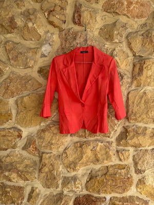 Blazer jacket coral with bow and 3/4 sleeve like new, size L