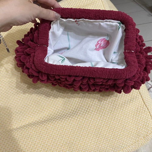 Handmade puffy bag, 18cm opening