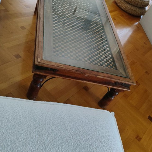 Wooden coffee table with iron pattern used