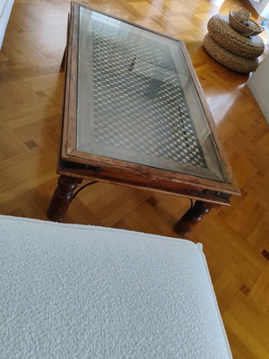 Wooden coffee table with iron pattern used