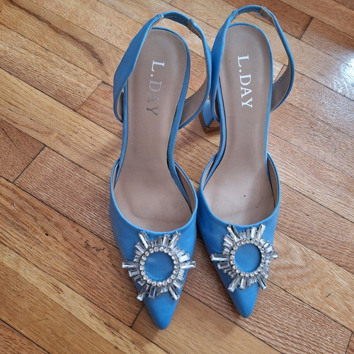 Summer heels like new turquoise with silver design, size 38 L.DAY