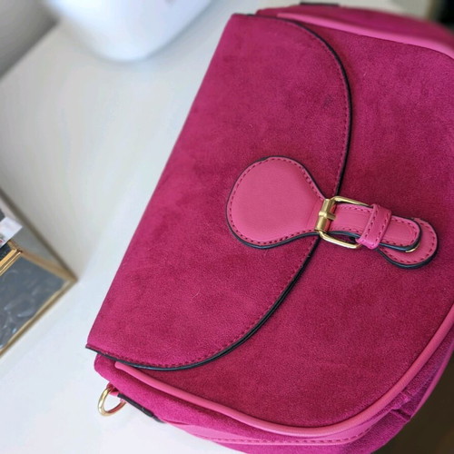 Fuchsia crossbody bag with suede texture techno leather like new