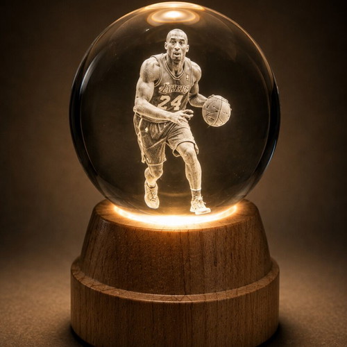 Crystal LED 3D Sphere with Wooden Base new