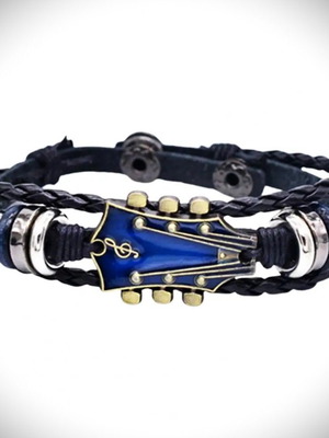 Leather bracelet with rock guitar design, new, unisex