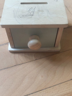 Montessori Coin Wooden Toy used, missing coins and drawings