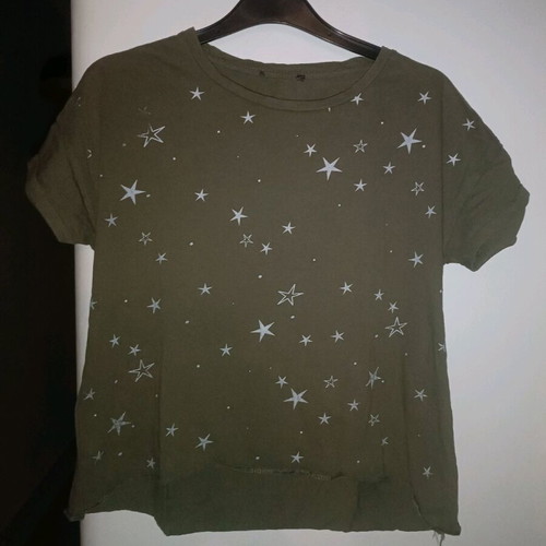 T-shirt khaki with stars used, cotton size M