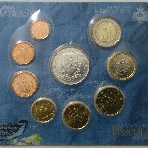 San Marino 2012 coin set 8 euros and silver commemorative 5€ Giovanni Pascoli blister new
