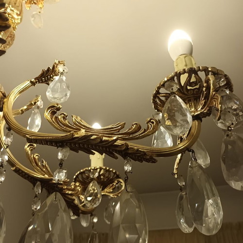 Chandelier, brass with crystals