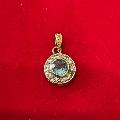 Pendant gold 585 with aquamarine and zircon used, 2.8 gr