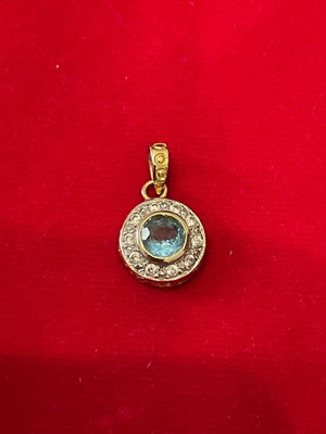 Pendant gold 585 with aquamarine and zircon used, 2.8 gr