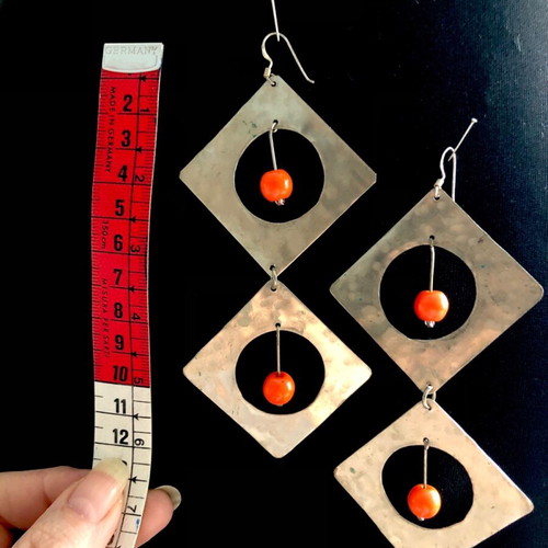 Silver earrings like new with orange stones, vintage 70s look
