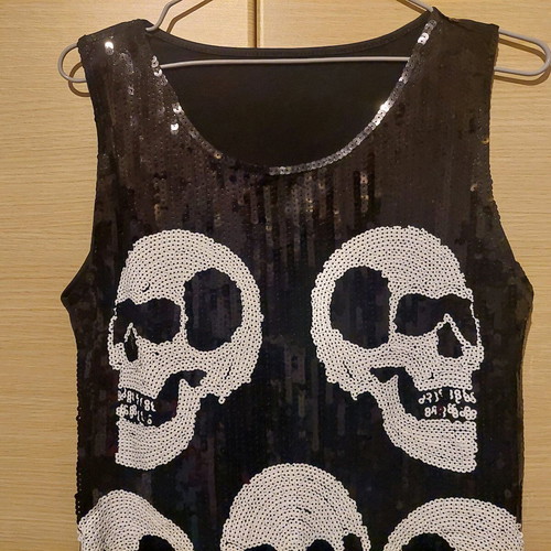 Rock dress black sequin with white skulls like new