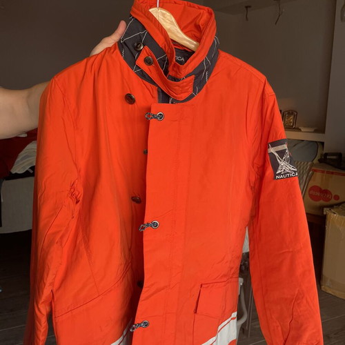 Nautica waterproof orange jacket with reflective lines