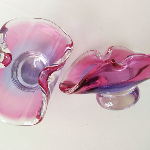Set Murano vase and 2 ashtrays like new, pink-blue