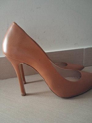 Beige leatherette pumps like new, heel height 10, size 38