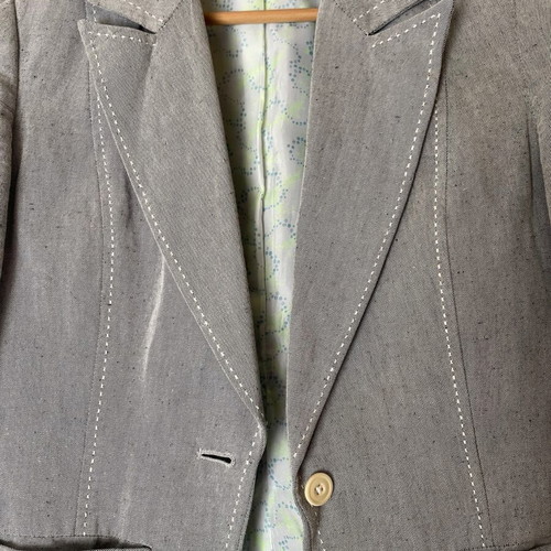 Linen jacket light gray with white stitching, like new
