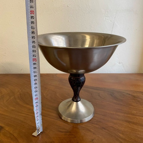 Inox fruit bowl like new with leather base lining