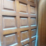 Entrance door used, heavy wooden, size 2.10 x 0.92 m