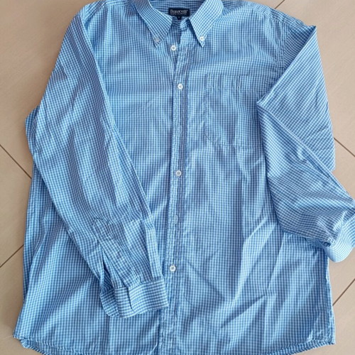 Men's Italian long-sleeve shirt used, light blue check, size Large